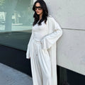 Women's clothing casual long jacket suspender strap wide-leg trousers three-piece - Norellé