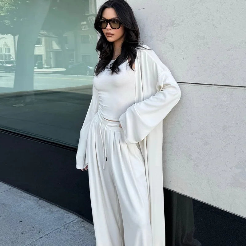 Women's clothing casual long jacket suspender strap wide-leg trousers three-piece - Norellé