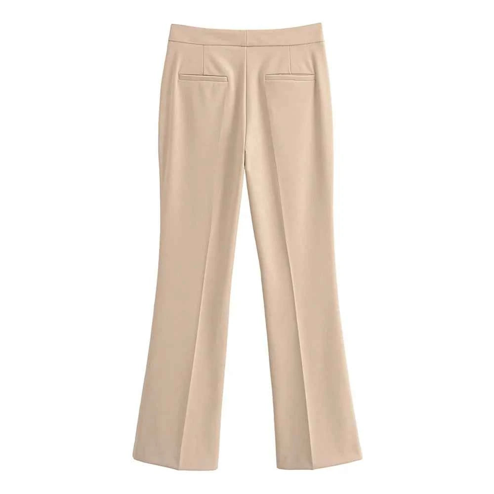 Women's Fashion French Commuter Slim Fit Round Neck Suit Coat High Waist Flare Pants