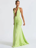 Deep V Neck Backless Ruched  Maxi Dress Women - Norellé