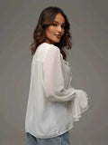 Elegant White Chiffon Ruffle Shirt Women