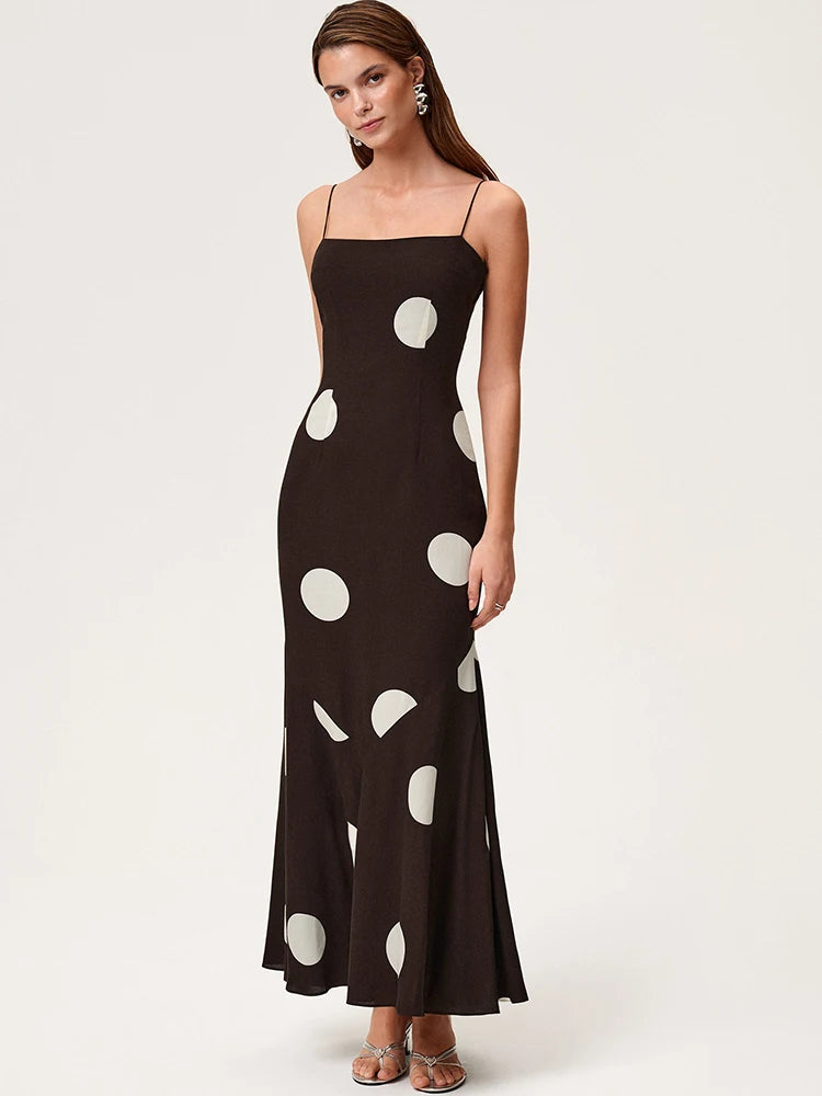 Backless Print Polka Dots Women Maxi Dress