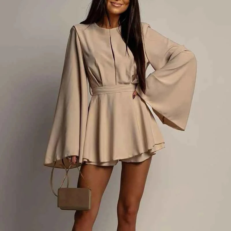 Flare Sleeve Backless Hollow Bow Dress