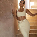 Women's 2 Piece Dress Sets Knit Ribbed Long Skirt Suit and Tank Top