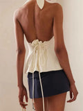 Women Tank Tops Sleeveless Backless Tie-up Halter Off Shoulder