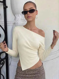 Inclined Shoulder Long Sleeve T-shirt Women