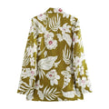 Women's Fashion Commuting Temperament Linen Printed Suit Coat Printed Pants Set