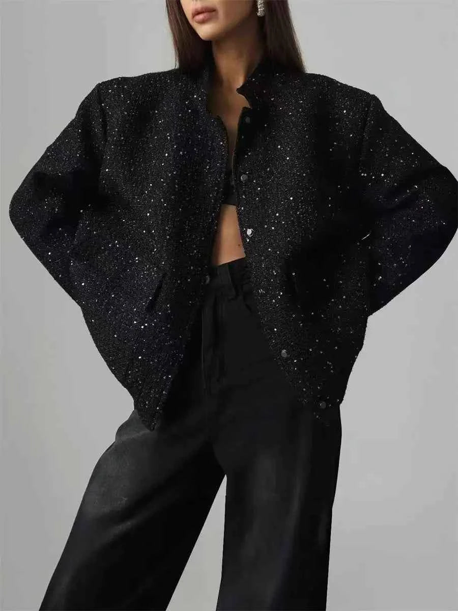 Women's Standing Collar Loose Short Pilot Jacket