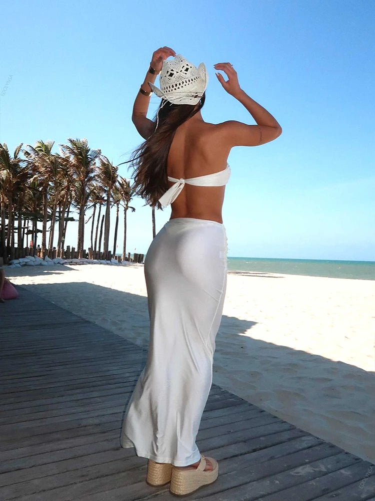 3 Piece Bikini Set Women White High-waisted Swimwear - Norellé