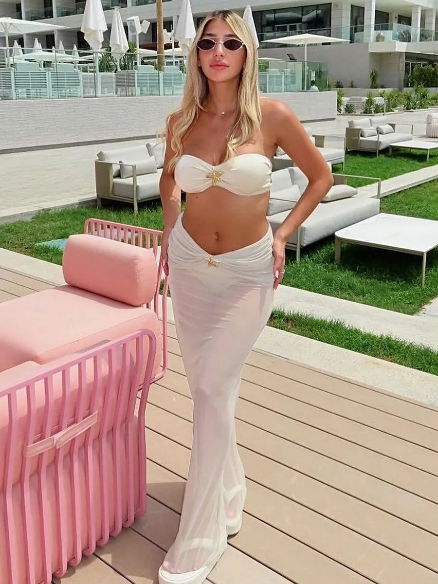 3 Pieces Bikinis Sets High Elasticity Beachwear Backless Women's Swimsuit Cover-ups - Norellé