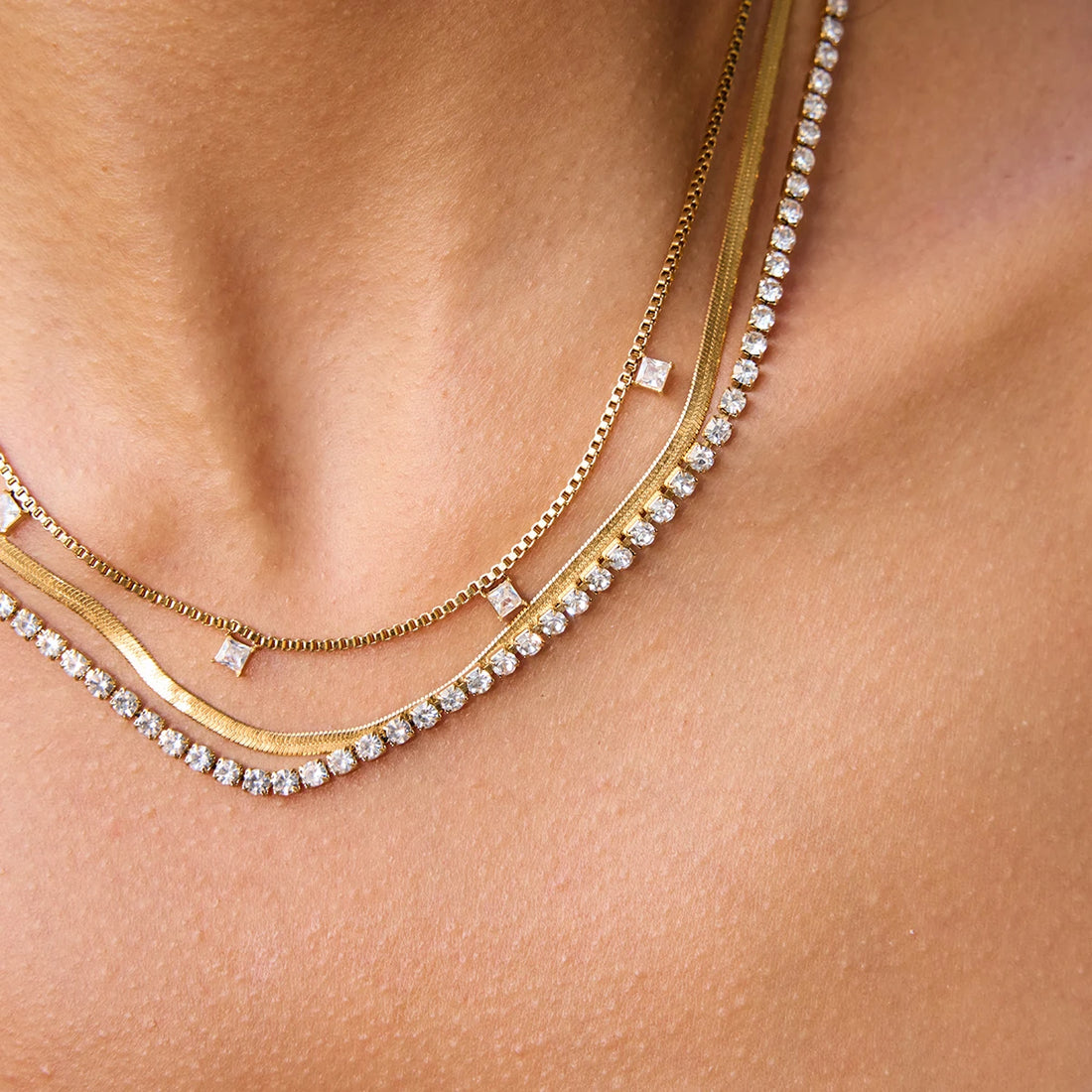 Stainless Steel Square White Zircon Pendant Necklace