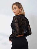 Shirt For Women Elegant Long Sleeve Tie-Up Lace Top