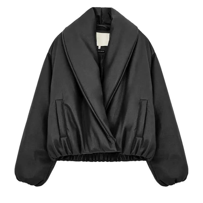 Women's Solid Leather Cotton Jacket