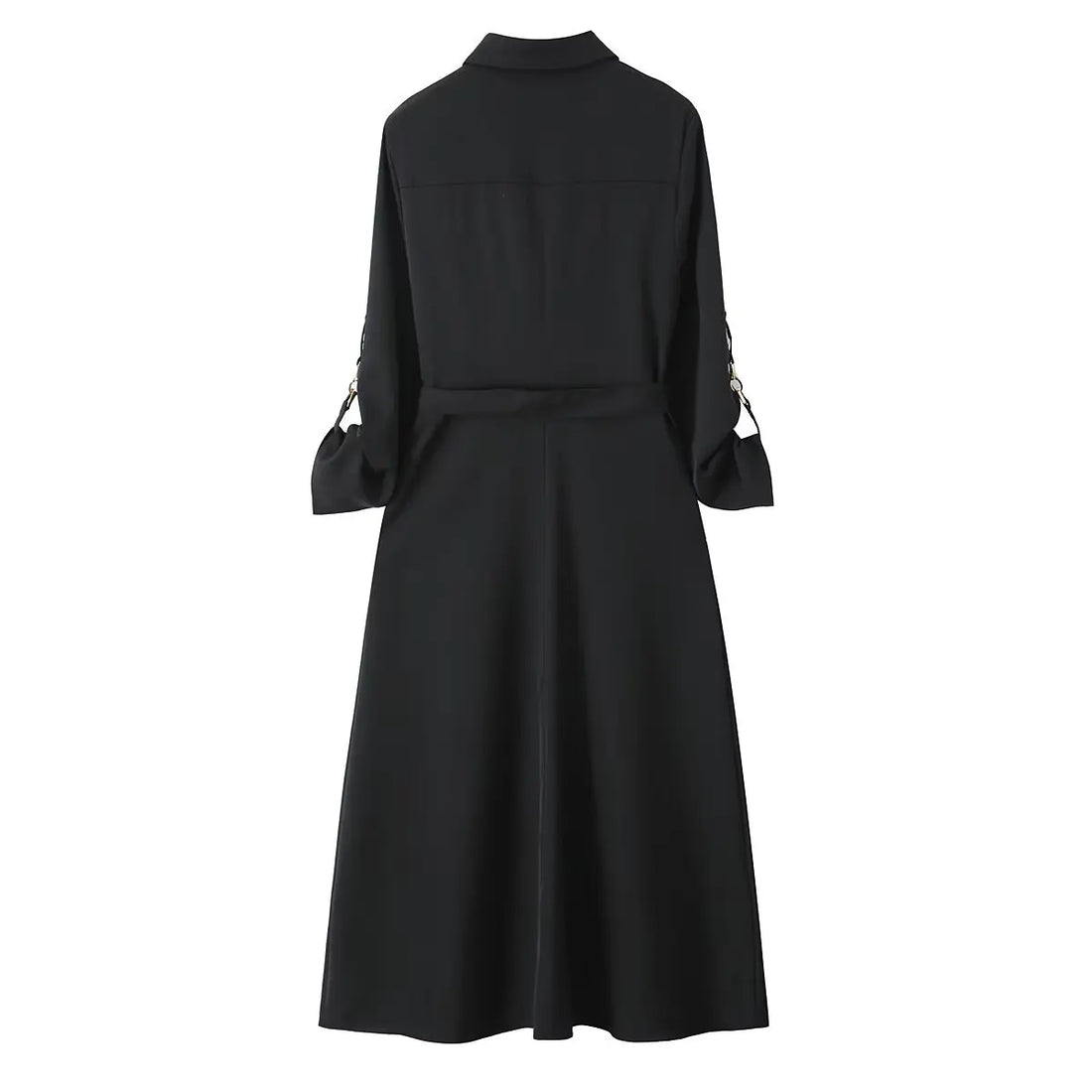 Women's Waist Belt Long Sleeved Midi Dress
