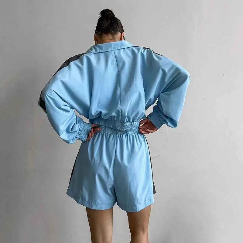 Women Loose Zip Hoodie and Sport Shorts Set