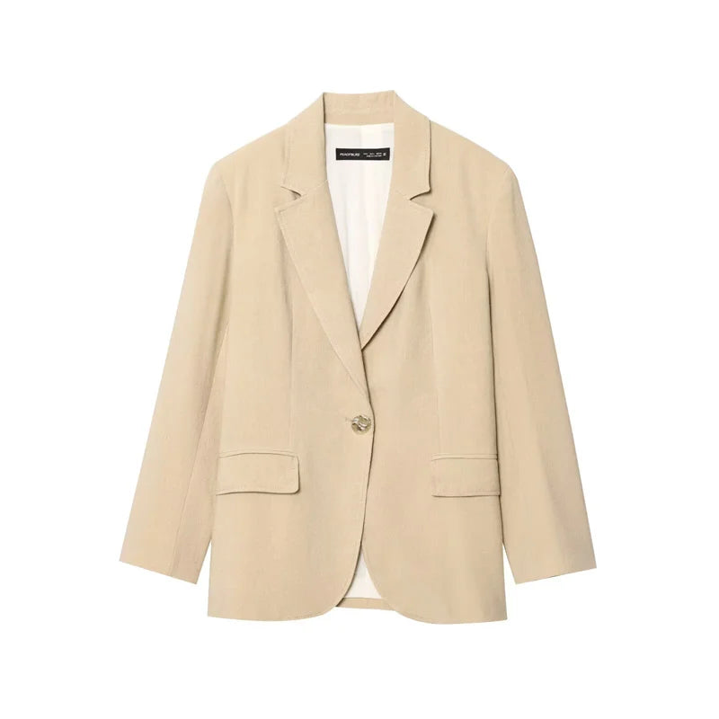 Women's Suit Khaki Long Sleeve Blazer Wide Leg Trousers Set