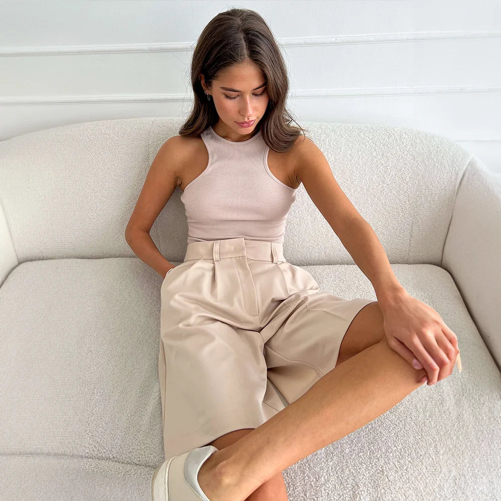Straight Trousers Shorts Basic Casual Loose Slim Suit Shorts