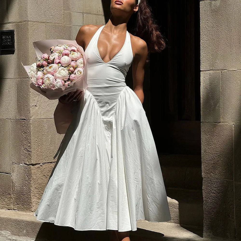 Backless Deep V Spliced Long Dress - Norellé