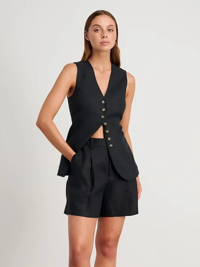 Cotton And linen Chic Casual Vest Shorts Set Women's Summer - Norellé