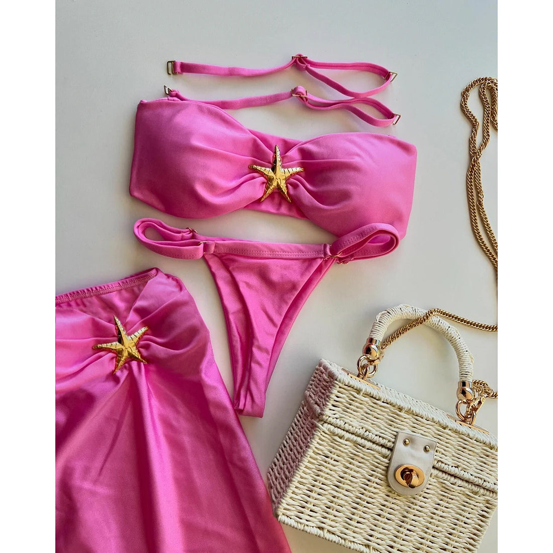 3 Pieces Bikini Set Bandeau Bikini Swimsuit Shiny - Norellé