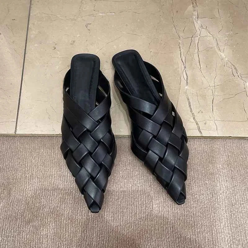 Pointed Toe Genuine Leather Slippers Women