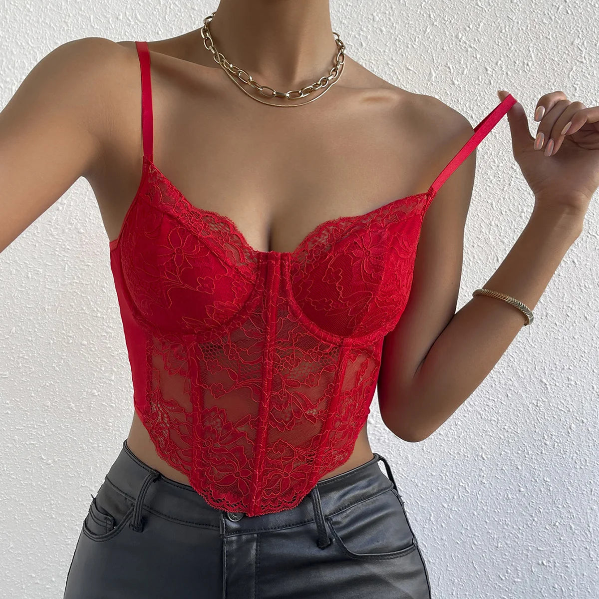 French Lace Underwire Rhomboid Fishbone Crop Top Backless - Norellé