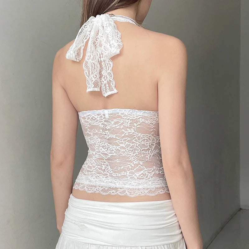 Lace Patchwork Camisoles Backless Transparent - Norellé
