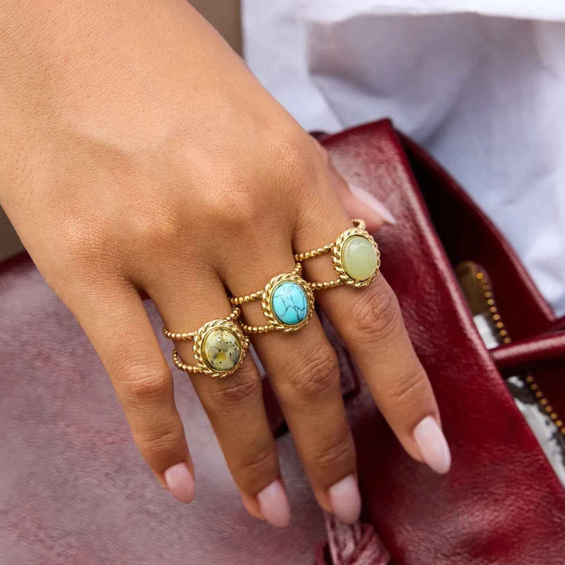 Vintage Stainless Steel Oval Turquoise Ring