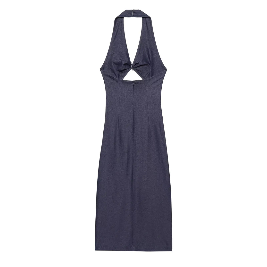 Women's Casual Simple Slim Open Design Halter Neck Backless Midi V-neck Dress
