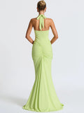 Deep V Neck Backless Ruched  Maxi Dress Women - Norellé