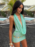 V Neck Sleeveless Backless Knit Beach Dress - Norellé