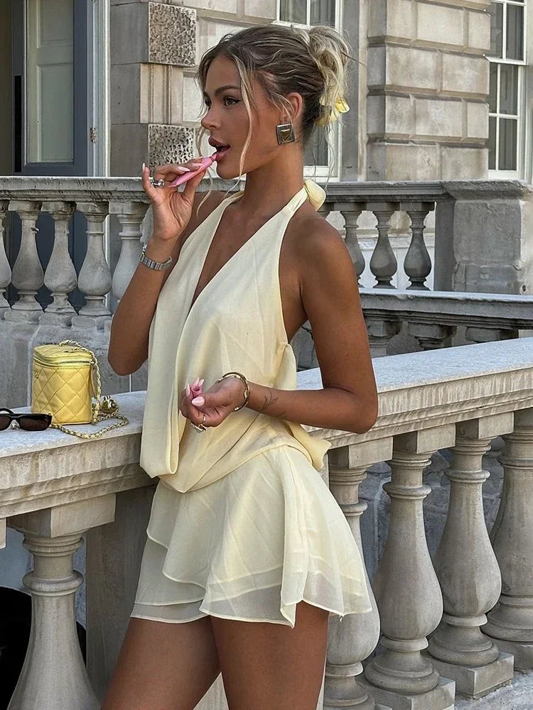 Draped Backless Halter Mini Dress Women's - Norellé