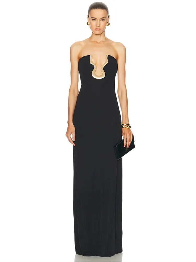 Women Strapless Backless Black Maxi Long Dress - Norellé