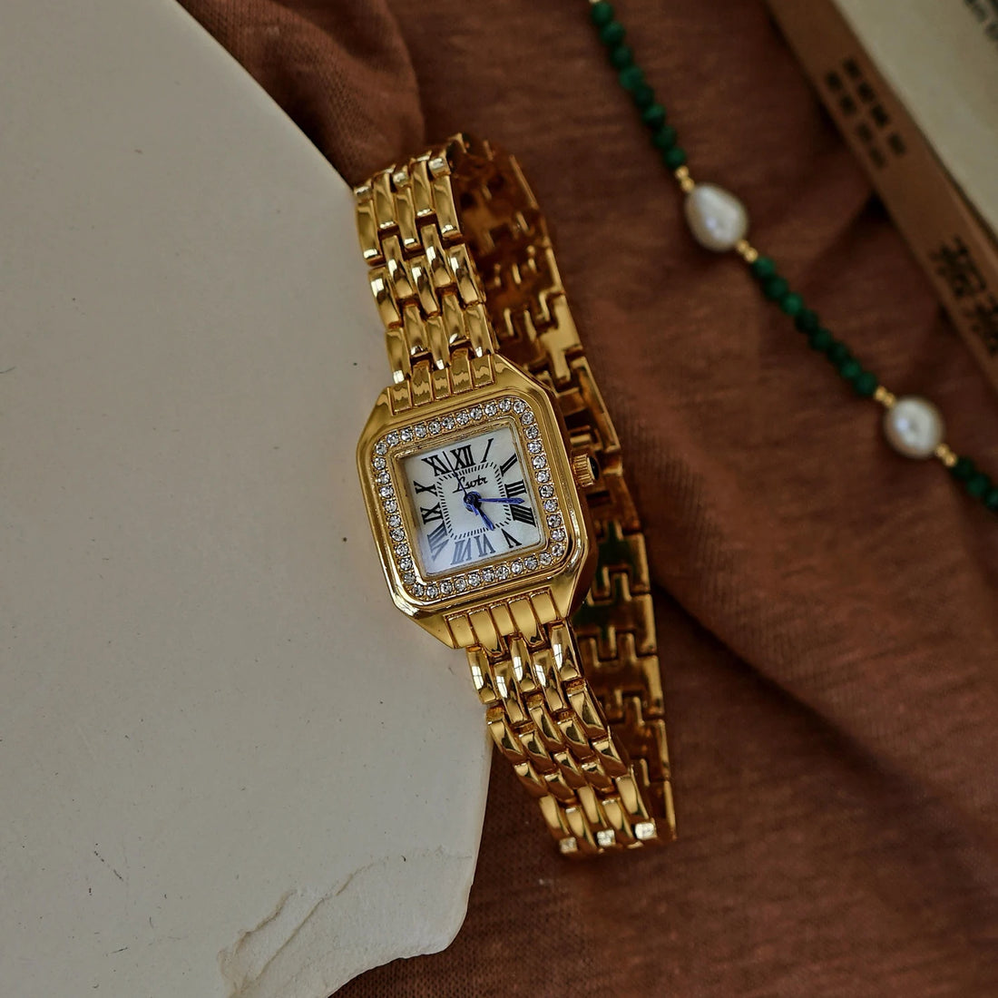 Gold-Tone Square Dial Women's Waterproof Watch
