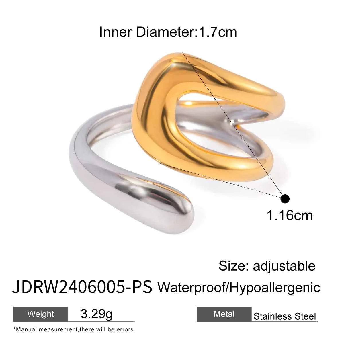 Stainless Steel Metal Waterproof Cross Asymmetric Open Ring