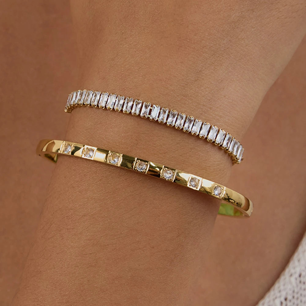 Stainless Steel Square Zircon Paper Clip Chain Tennis Chain Bracelet