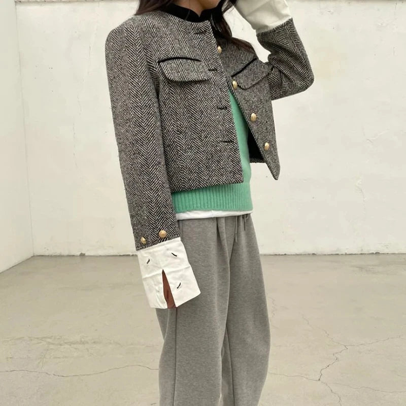 Metal Button Stand Collar Jackets for Women - Norellé