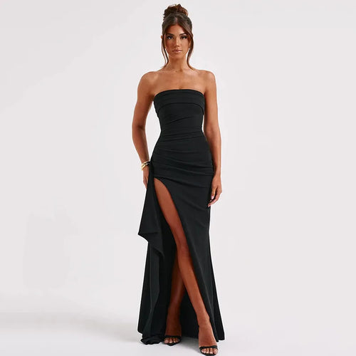 Black Off-shoulder Strapless Backless High Split Maxi Dress For Women - Norellé