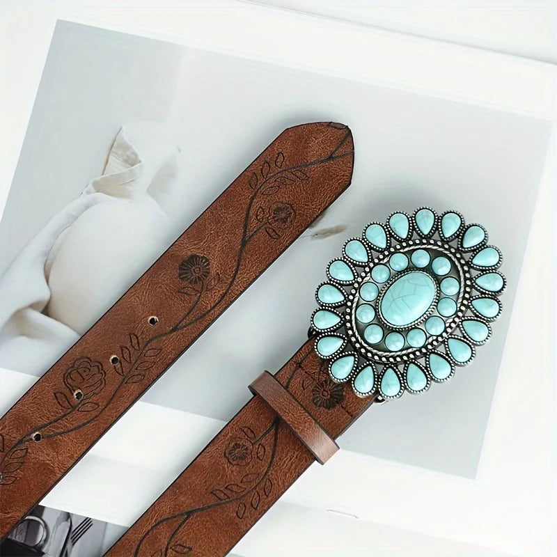 Western Belt Brown Embossed PU leather