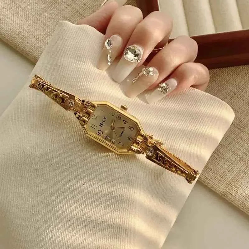 Golden Digital Small Dial Watch for Women Retro Style