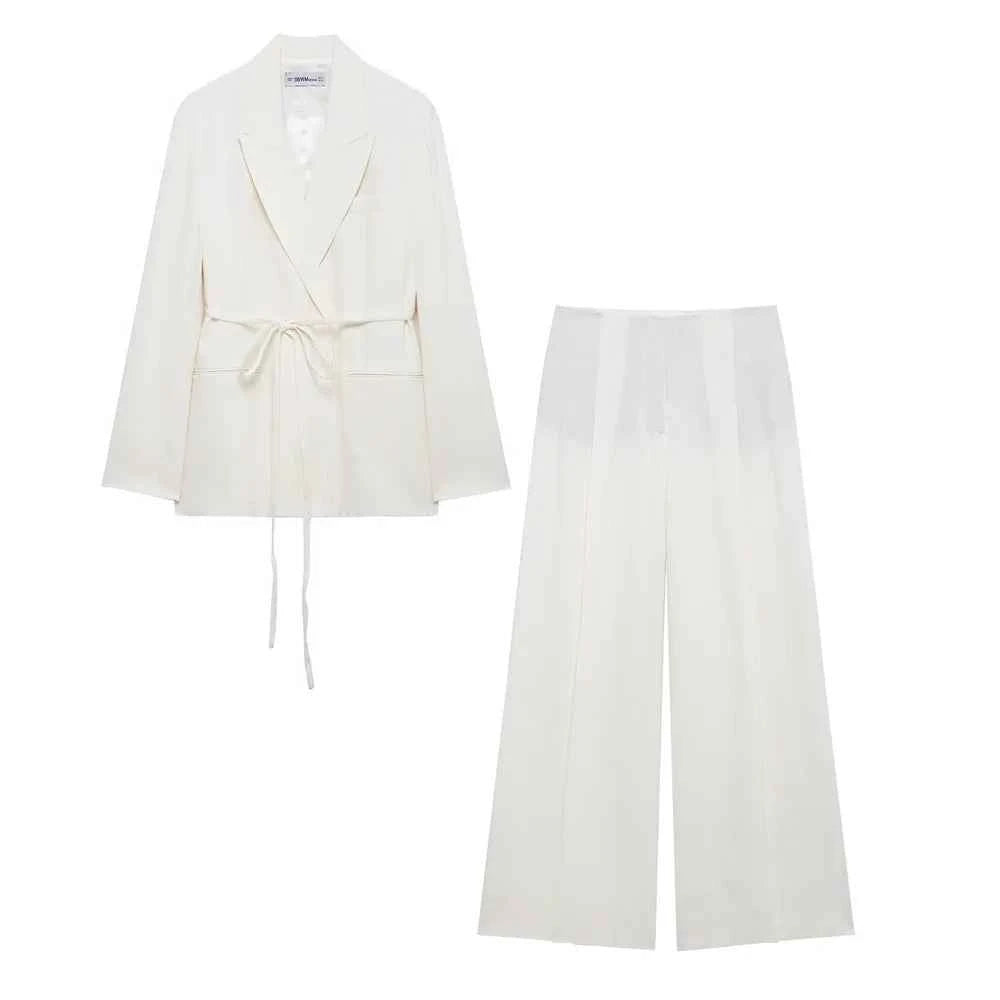 Women's Casual Retro Linen Blend Suit Jacket&Pants Set