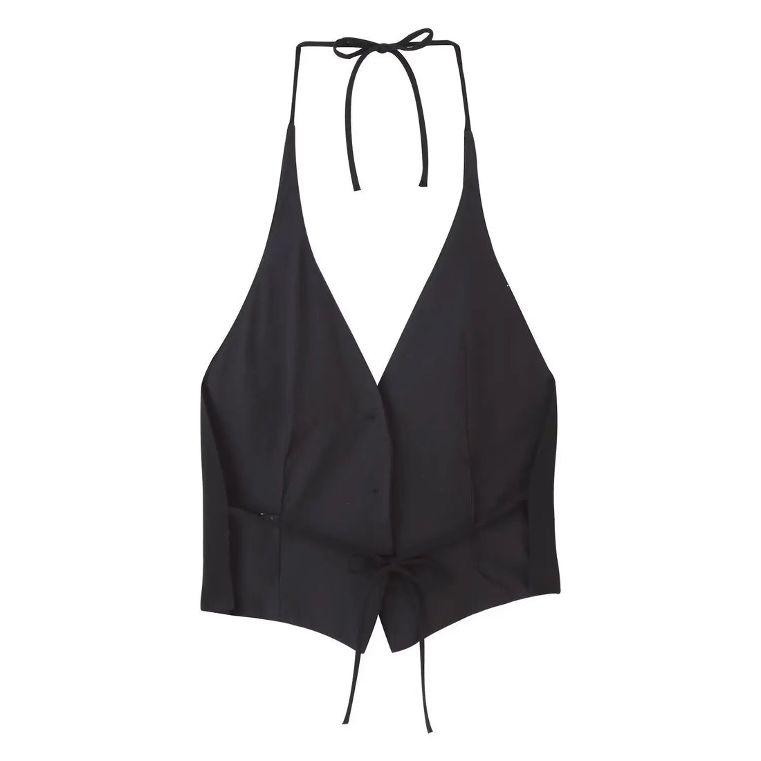 Women's Backless Cropped Top Skirts Suit Halter Collar Single Breasted Vest Lace-up High Waist Skirt Set