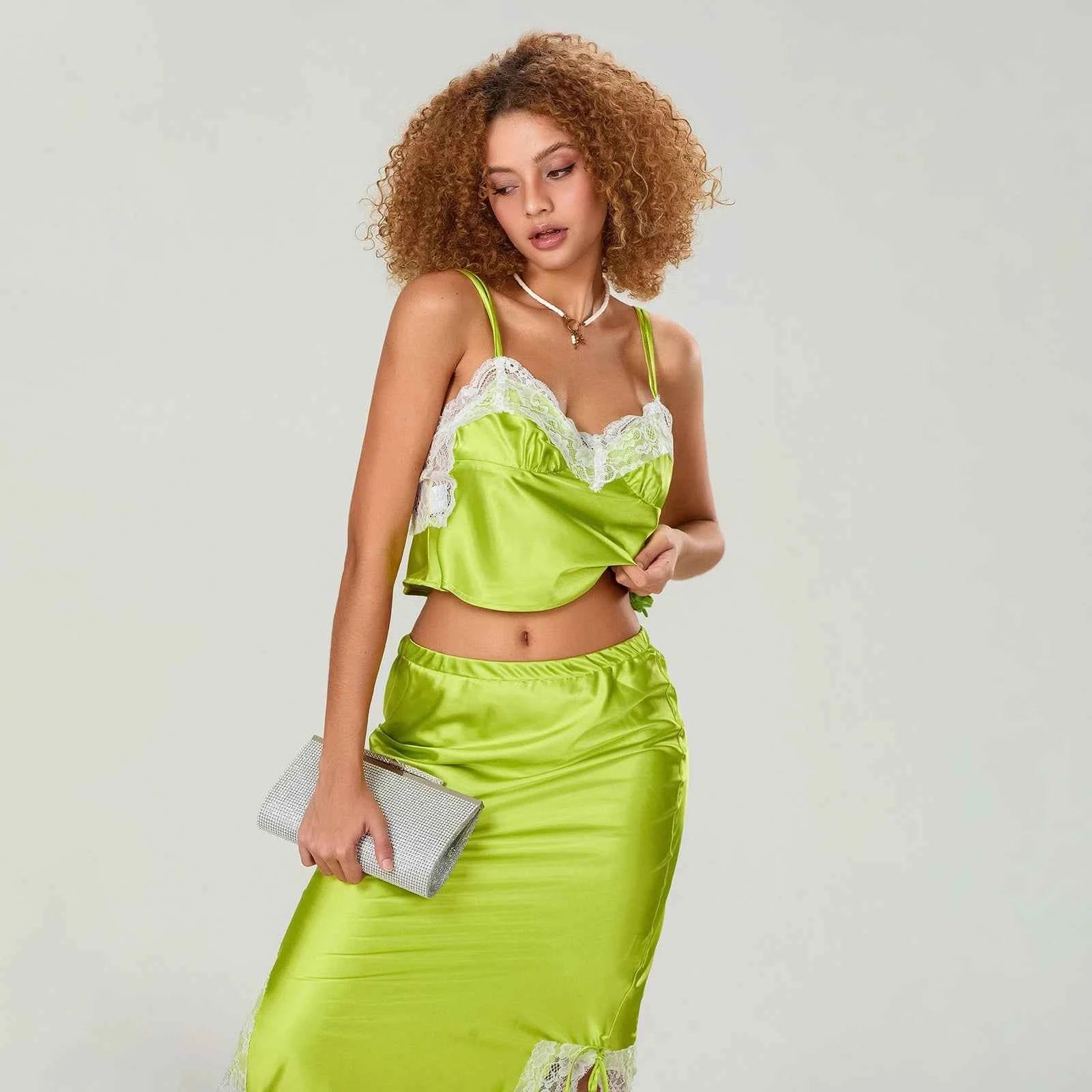 Women 2 Pieces Satin Suit