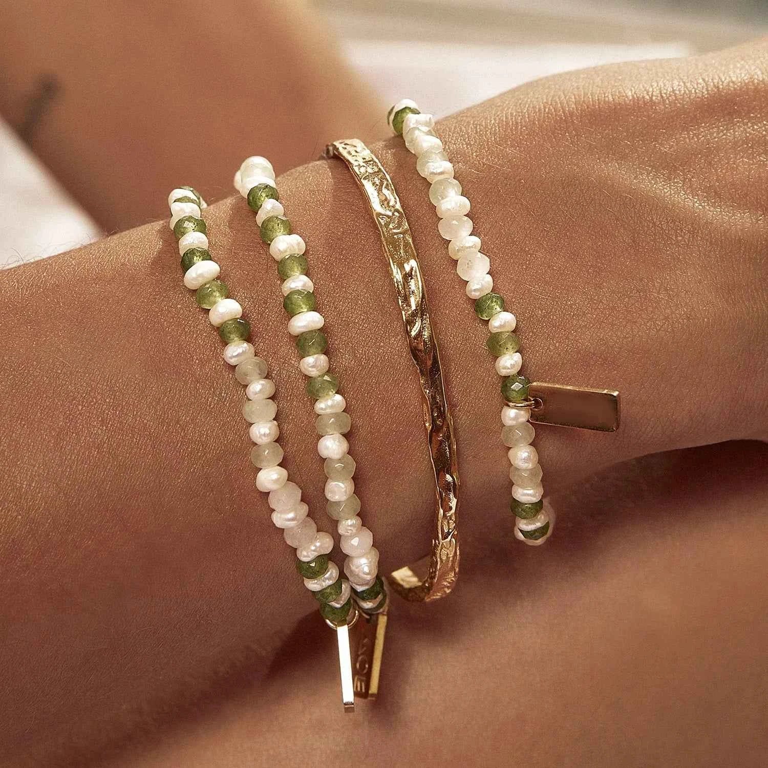 Gold Color Plated Stainless Steel Hammer Pattern Double Layer Bracelet