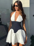 Patchwork Denim Backless Mini Dress Women