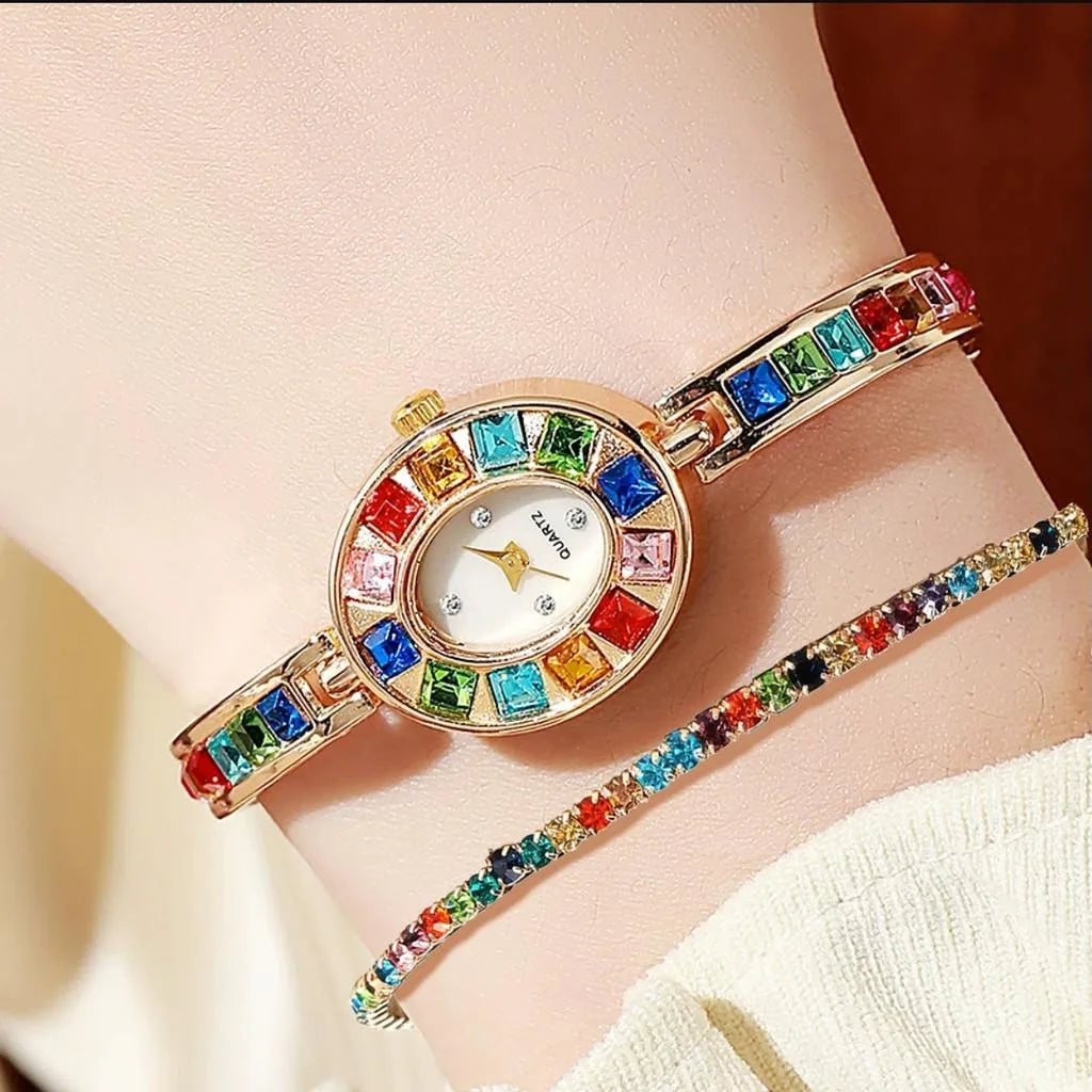 2PCS Women Rhinestone Watch Sets