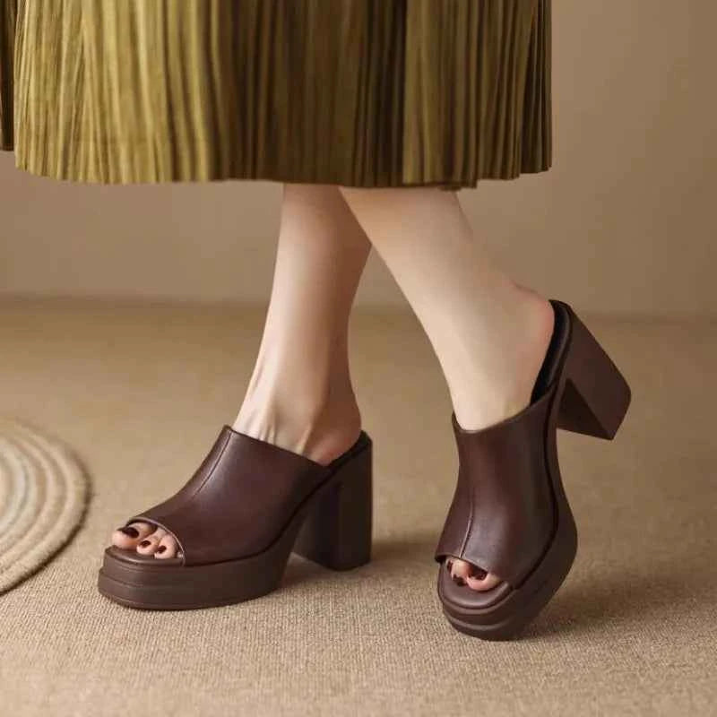 Women's Slippers High Heels Thick Bottom Round Head Open Toe Sandals
