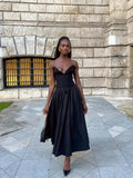 Black Elegant Strapless Corset Dress Midi - Norellé