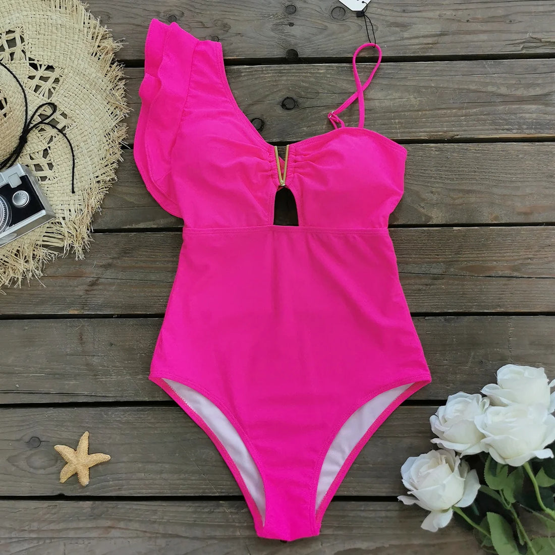 New Women`s One Piece Swimsuit Ruffle One Shoulder Swimwear - Norellé