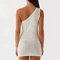 Knitted Asymmetric Dress Hollow Slant Neck Slim Mini Dress